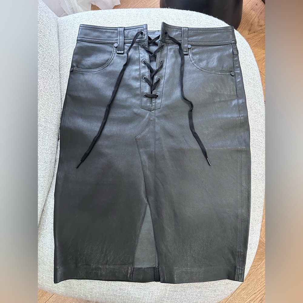 Rag & Bone Charcoal Lace-Up Leather skirt.